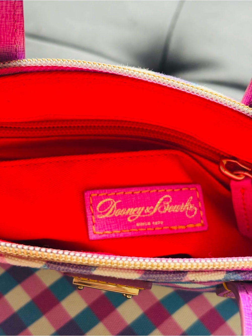 Dooney & Bourke Pink Multicolor Gingham Mini Satchel - Picture 4 of 6